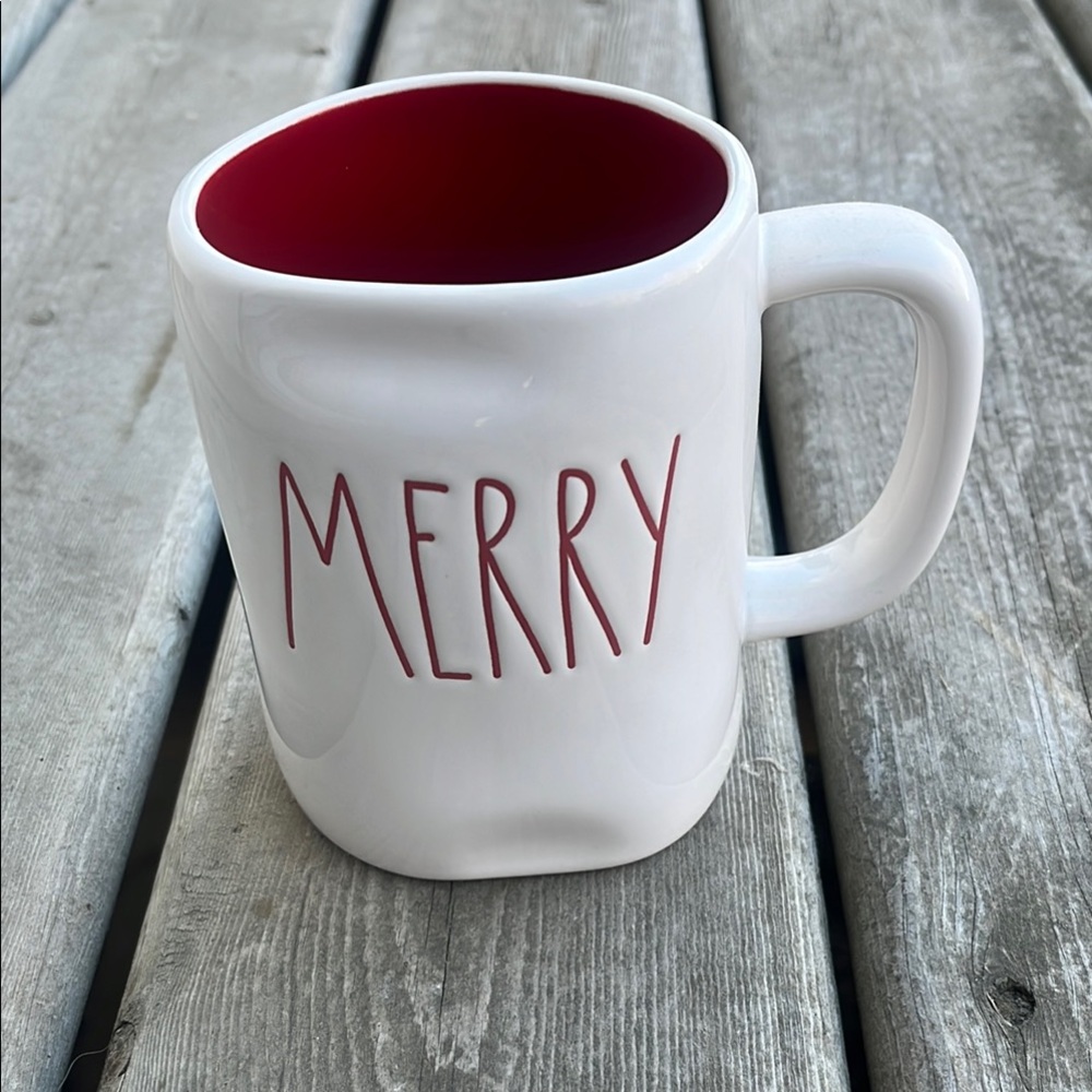 Rae Dunn White Mug with Red Interior - Merry Design